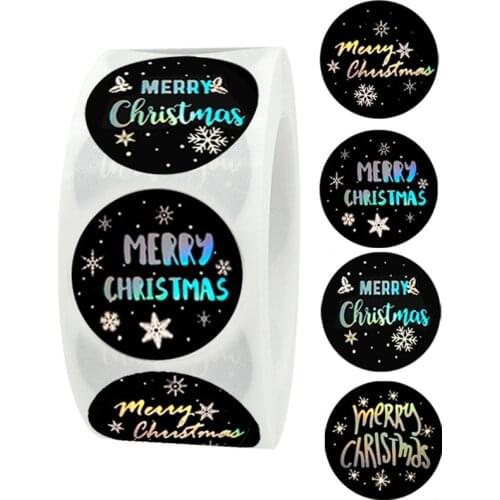 1inch Black Hot Stamping sticker new year 2022 Merry Christmas Wishes Roll Paper Sticker For Living Room Decoration sticker