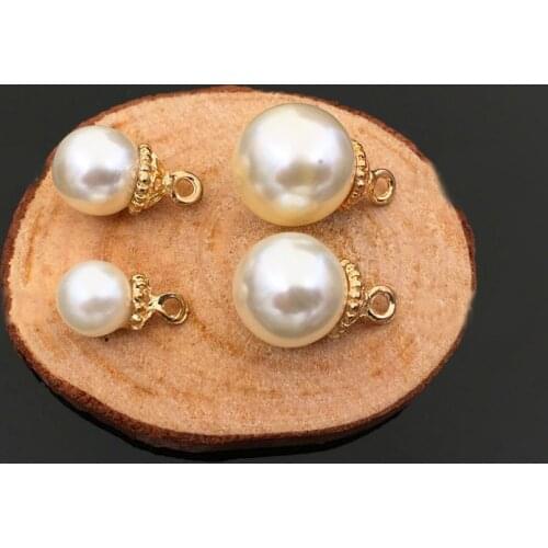 100 PCS 8mm 10mm 12mm 14mm Fashion Metal Alloy KC Gold Color Imitation Pearl Pendant Charm For Jewelry Making