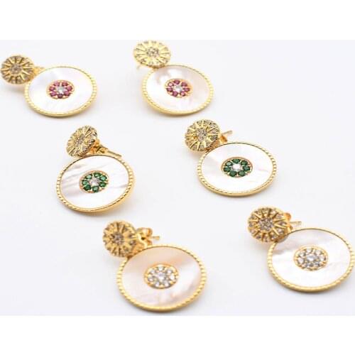 17mm Round shell with CZ earrings, worn separately Fashion Style Earrings For Woman Christmas Gift 1 Pair