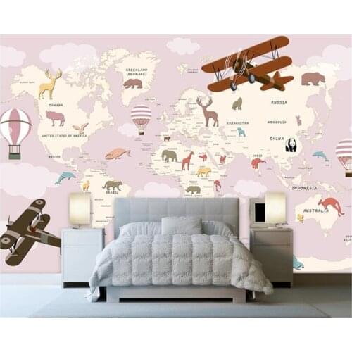 Beibehang 3d wallpaper quality Silk material Cartoon children map Children room decoration background map big mural 3d wallpaper