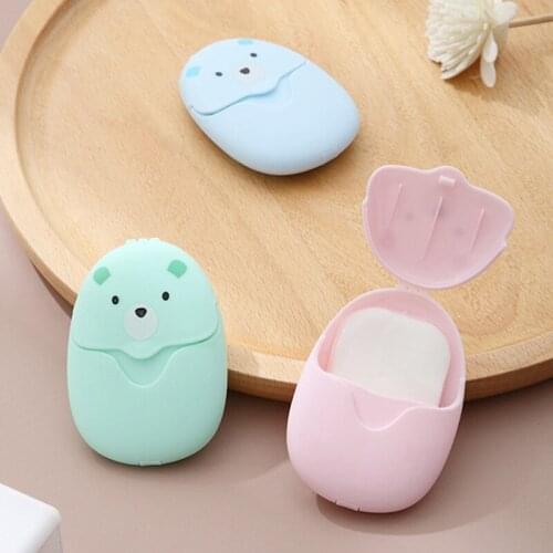 50Pcs Mini Disposable Soap Paper Portable Washing Hand Soap Papers for Travel Bathroom Cleaning Paper Scented Soap Slice Box