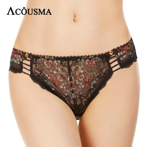 ACOUSMA Colorful Floral Lace Sexy Panties For Women Hollow Out Button Bowknot Decoration Ladies Briefs Female Lingerie Underwear
