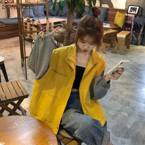 Basic Jackets Women Korean Style Patchwork Autumn Loose Student Cargo Outwear Fashion Long Sleeve Zip Up Sweet Punk Casual Chic