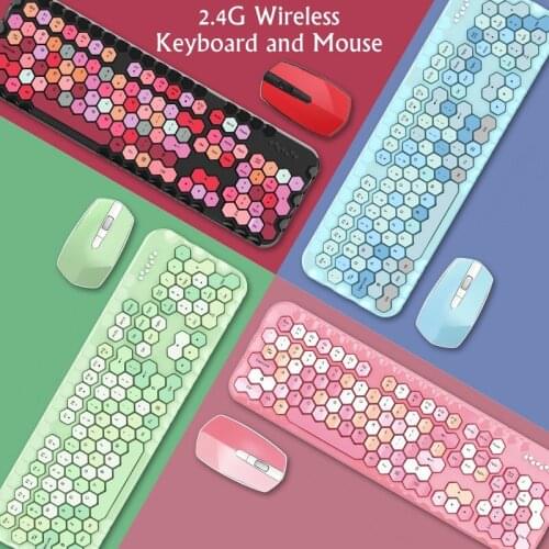 MOFII HONEY-PLUS Mixed Color 2.4Ghz Wireless Keyboard and Mouse Set 104 keys Notebook Desktop Office Keyboard Mouse Combo