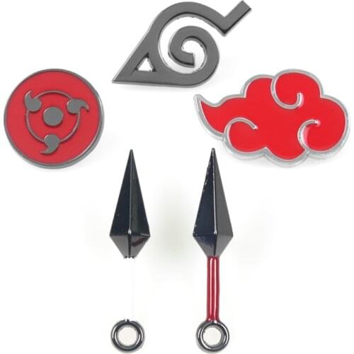 Anime Naruto Brooch Cosplay Akatsuki Sharingan Konohagakurenosato Kunai Accessories Pin