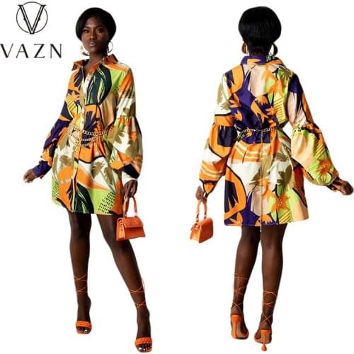 VAZN 2021 Night Party Floral V-neck Holiday Full Sleeve Elegant Mini Dresses Sexy Club Birthday Women Elegant Fashion Dress