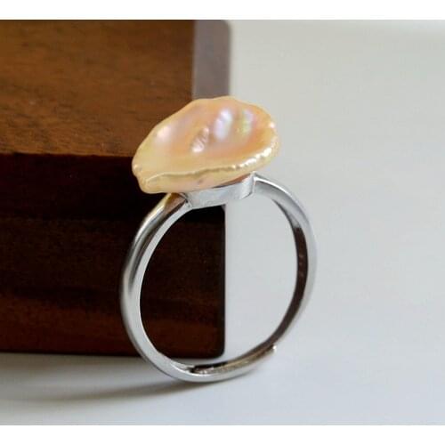 Shaped baroque ring, natural pearl, natural shape, 925 sterling silver, adjustable, ladies pearl ring, gift choice