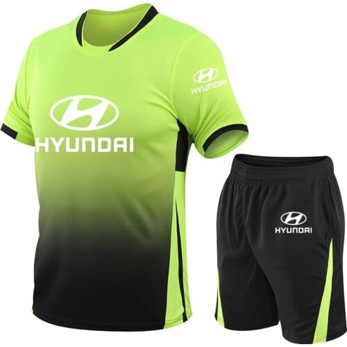 Summer Mens T-shirt Hyundai Car Logo Print Casual Cotton Mens short sleeve High Quality Mens T-shirt + shorts two-piece suit