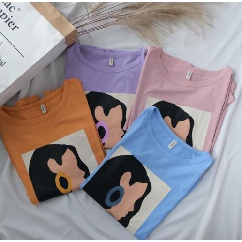 Toppies 2020 summer character t-shirts fashion girls tops short sleeve printing t-shirts korean women clothes 95% cotton