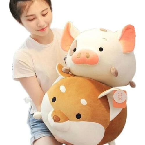 Ball Shape Cartoon Animals Toys Pink Pig Dinosaur Shiba inu elephant Throw Pillow Soft Round Pig Chair Cushion Birthday Gift kid