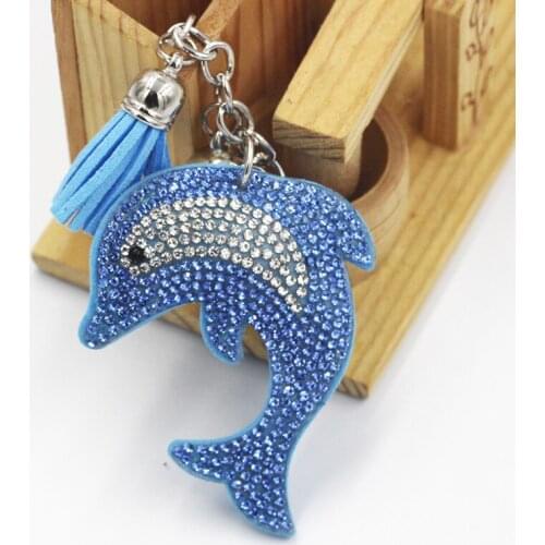 Creative Keychain Color Rhinestone Cute Dolphin Keychain Pendant Tassel Car Keychain Ladies Jewelry Gift Bags Accessories