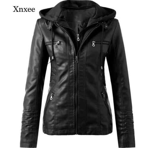 2021 Womens New Style Ladies Autumn and Winter Slim Faux Leather Jacket Coat Ladies Black Pu Zipper Denim Motorcycle Street Clo