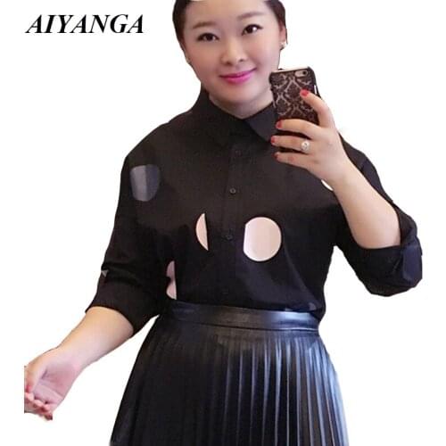 L-3XL Plus Size Long Sleeve Shirts Women 2019 Spring Blouses Female Loose Shirts Casual Blouse Office Lady Black Print shirt