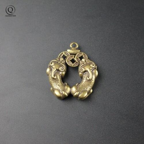 Brass Chinese God Beast Pixiu Car Ornament Keychain Pendants Copper Lucky Coins Animal Key Chain Handmade Jewelry Tea Pet 2021