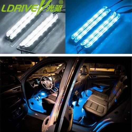 LDRIVE 4pcs/lot Car Styling LED Strip Light car foot lights Night Safety decor Interior lights Car Atmosphere Lamp