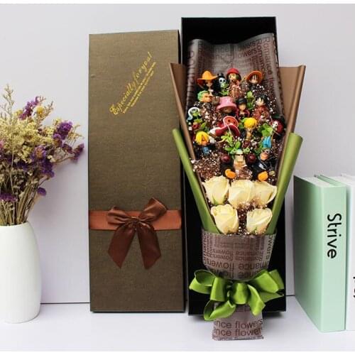 Hot Anime Luffy Choba Sauron Flower One Piece Luffy Chopper Roronoa Zoro Figure Flowers Bouquet 15 Styles Birthday Graduate Gift