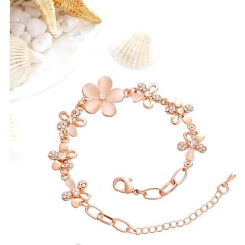 Fashion Diamond-encrusted Luxury Flowers Rose Gold Genuine Gold Opal Bracelet
