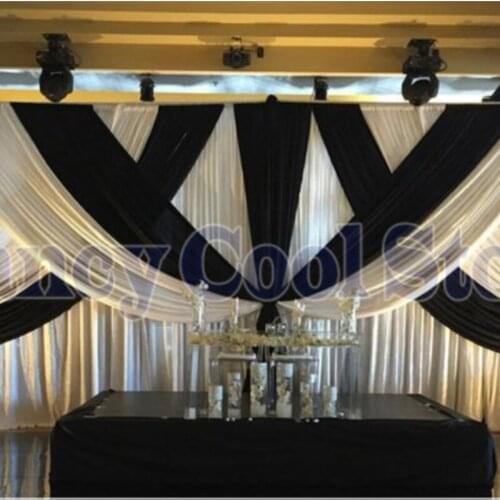 2018 fashion black with White Wedding Backdrop white curtain with black swags