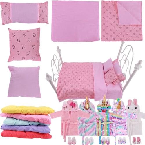 Doll Accessories Unicorn Pajamas Mattress 5-piece set of Sheets and Blankets Dollhouse Furniture Fits 43Cm New Reborn Baby Doll
