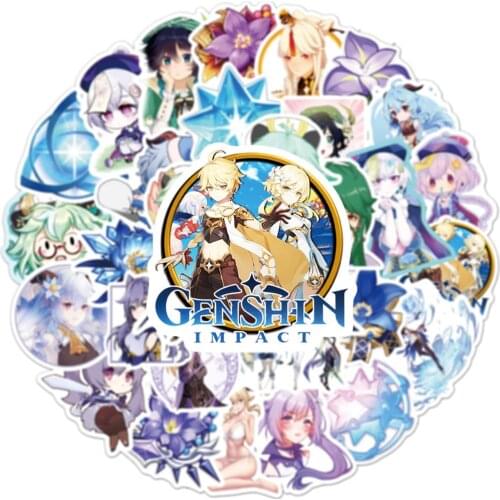 50PCS Animation Props Genshin Graffiti Sticker QIQI KLLE No Nuplicate Cute Maiden Cosplay Suitcase PVC Waterproof Game Sticker