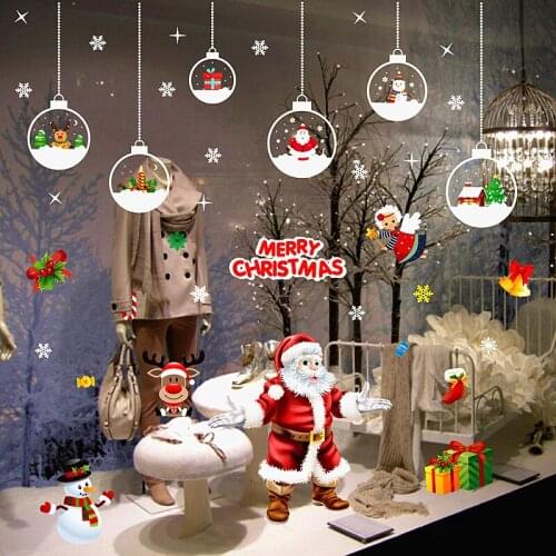New Year Santa Murals Reindeer Shop Window Stickers Decorated Christmas Wall Stickers Glass Snowflake Window Diy Home Xmas Decor