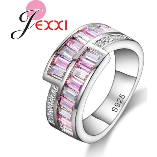 925 Sterling Silver Luxry Wedding Ring Engagement Pink & Clear AAA CZ Crystal Jewelry For Women With Austrian Crystal