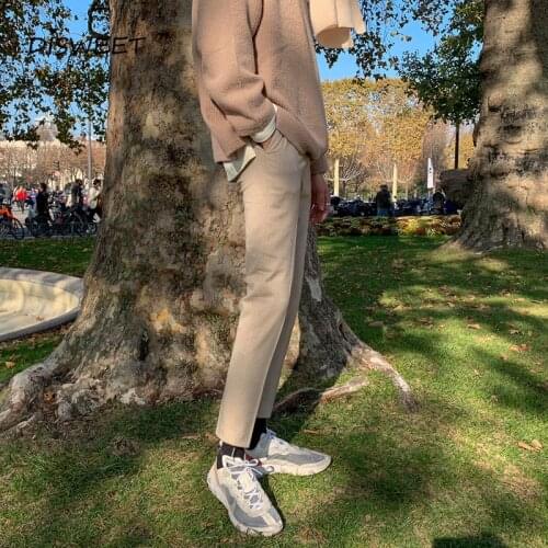 Solid Casual Mid-rise Pants Men Korean Straight Simple Nine Points Pants Men 2020