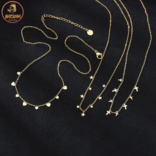 Akizoom Necklace New Styles Cross Starts Hearts 3 Styles Jewelry for Women Stainless Steel Charm Collars Chain FreeShipping Gift