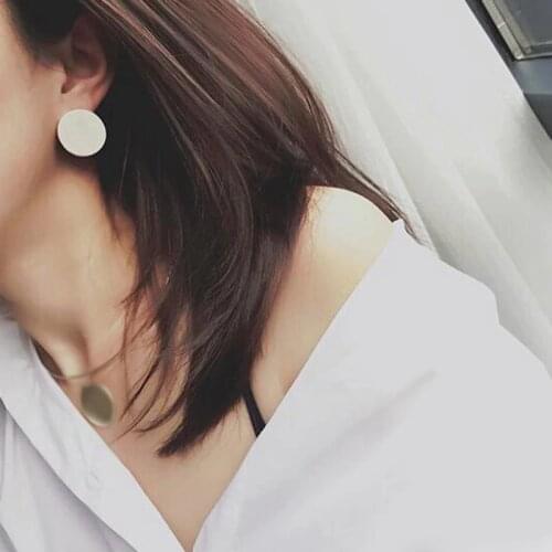 Poputton Gold Color Big Round Stud Earrings for Women Jewelry Minimalist Fashion Female Black Round Sequin Earrings 2019