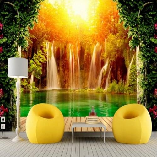 Drop Shipping Custom 3d Wallpaper Beautiful Waterfall Natural Landscape Background Wall Guest Room Decoration Wallpaper Mural