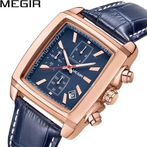 MEGIR 2021 New Fashion Square Six Needles Multifunctional Waterproof Luxury Belt Chronograph Calendar Leisure Sports 2028G