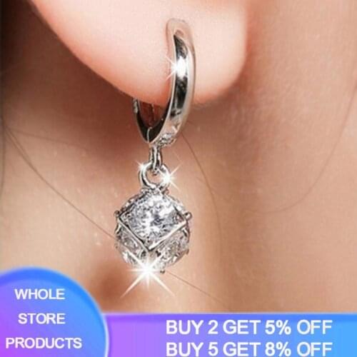 YANHUI Real 925 Sterling-silver-jewelry Crystal Ball AAA CZ Zircon Stud Earrings For Women Earings Sterling Silver Jewelry WE34