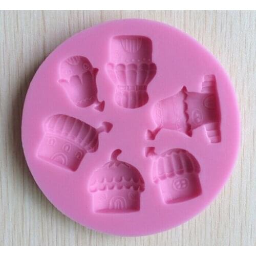 DIY pink Bake cake mould sugar tools Cake decoration silicon mold cartoon chocolate handmade soap mould mushroom cabin F0504