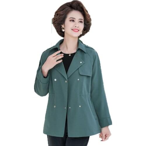 New Spring Autumn Windbreaker Female Mid-Length Womens Trench Coat Suit Collar Blue khaki Casual Coat Outerwear Mother Dress 4X