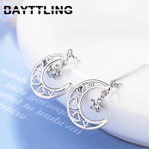 BAYTTLING 925 Sterling Silver Fine Hollow Moon Heart-shaped Tassel Drop Earrings For Women Fashion Wedding Gift Jewelry