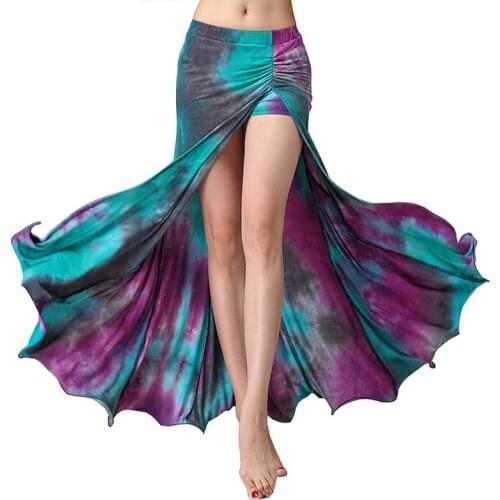 Girls Belly Dance Costume Accessories Tie Dye Long Skirts Elastic Waistband Bellydance Skirt for Practice