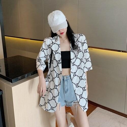 Vintage Print Blazer Chaquetas Women Jacket High Street Fashion 2021 New Summer Elegant Lady Coat Thin Stylish Abrigo A207