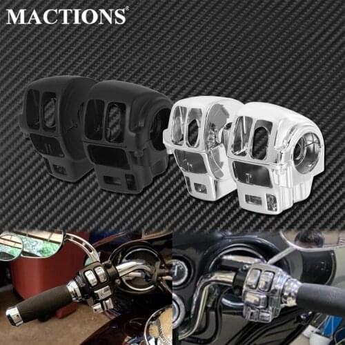 2X Motorcycle Switch Housing Cover Handlebar Switch Case Black/Chrome For Harley Touring Road King Tri Electra Glide 1996-2013