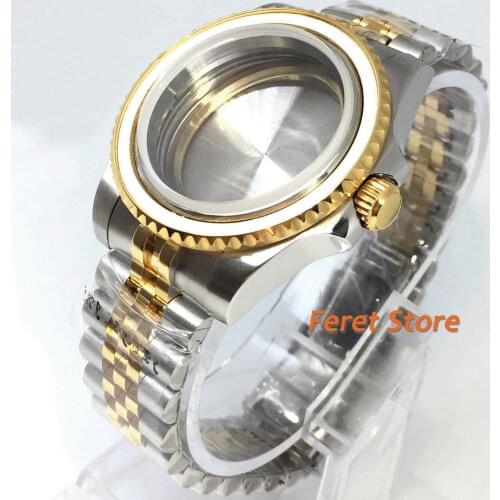40mm gold watch case sapphire glass date Jubilee stainless steel case fit ETA2836 Miyota 82 series Mingzhu DG 2813 3804 movement