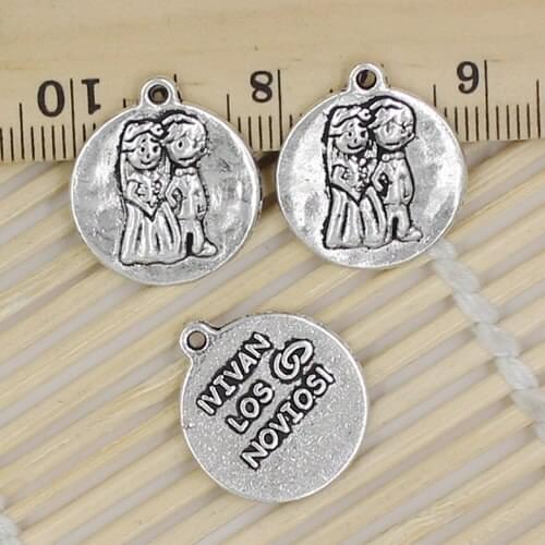 50pcs/lot Metal Zinc Alloy Silver Tone Round Married Charm Pendant For Necklace DIY Jewelry Making Accessories 21x19mm K02806