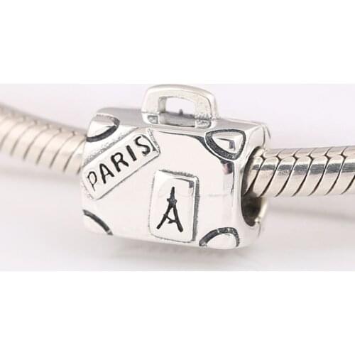 Authentic S925 Silver Vintage Suitcase Bead Charm fit Lady Bracelet Bangle DIY Jewelry