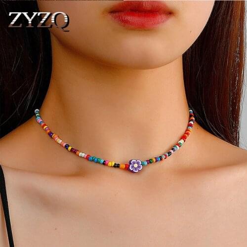 ZYZQ Bohemian Vintage Tassel Flowers Pendant Necklaces Colorful Beads Chain Beach Jewelry For Women Elegant Accessories