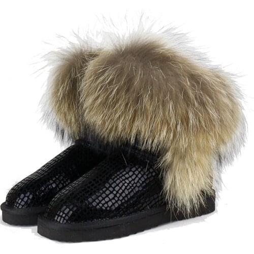 UVWP High Quality Women Natural Real Fox Fur Snow Boots Genuine Leather Fashion Women Boots Warm Female Winter Shoes Free Ship