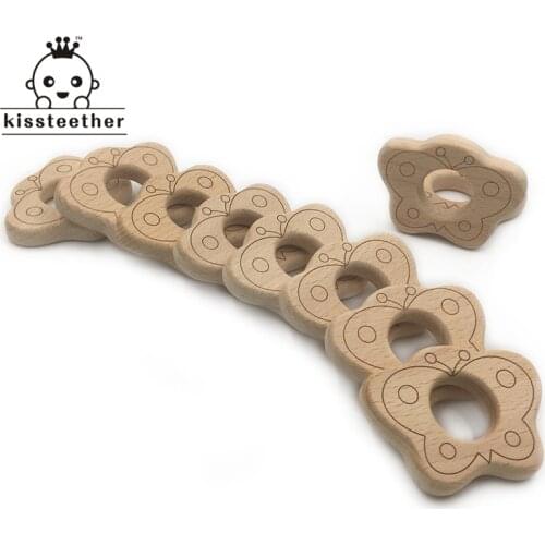 DIY Baby Teether Nursing Accessories Organic Natural Beech Wooden Butterfree Hand Cut Toy Baby Wooden Teether Baby Teething Toys