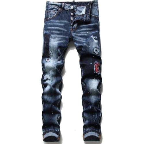 D2 Italy blue men dsq brand jeans pants Men slim skinny jeans Moto & Biker jeans Ankle-Length Pants hole jeans for men 1098
