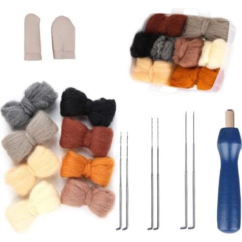 KAOBUY 18pcs 8Colors Wool Roving For Needle Felting, Fibre Wool Yarn Roving With Plastic Storage Box Wool Felt Tools