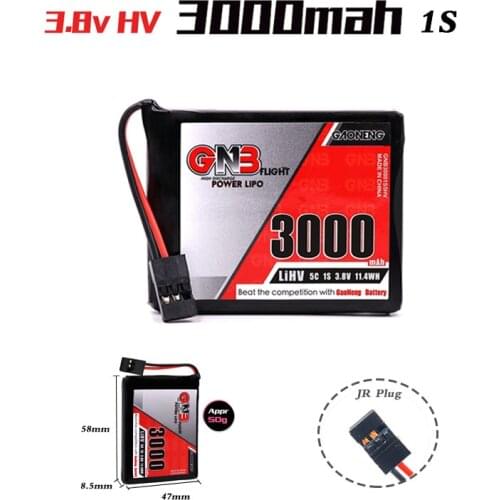 Gaoneng GNB 1S 3.8V HV 3000MAH 5C Lipo Battery with JR FUTABA Plug for Sanwa MT-44 FH4T Remote Controller Transmitter RC Parts