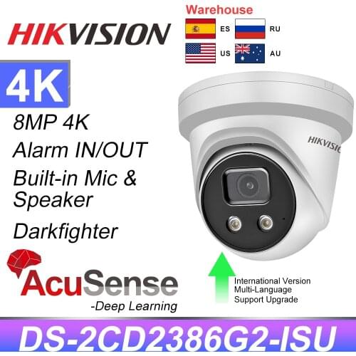 Hikvision IP Camera 8MP DS-2CD2386G2-ISU/SL DarkFighter 4K POE SD Card H.265+ AcuSense APP Built-in Microphone & Speaker