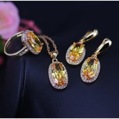 Sparking Yellow Silver 925 Sterling Silver Jewelry For Women Drop Earrings Ring Necklace Anniversary Present