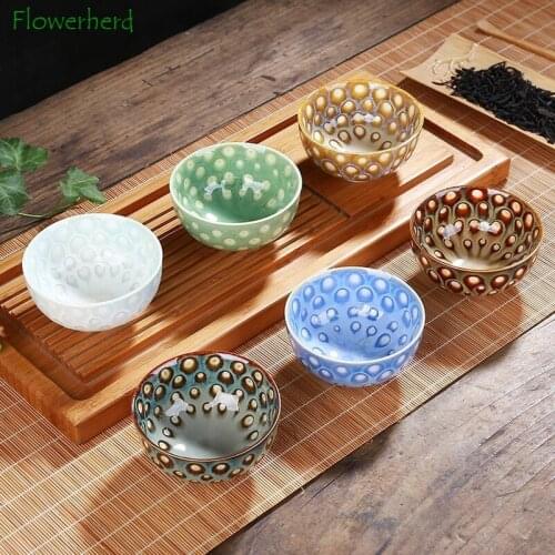 Ceramic Porcelain Tea Cup Bowl Teaware Kung Fu Tea Cup Kiln Changing Tianmu Glaze Colorful Peacock Cup Kungfu Tea Cup Set